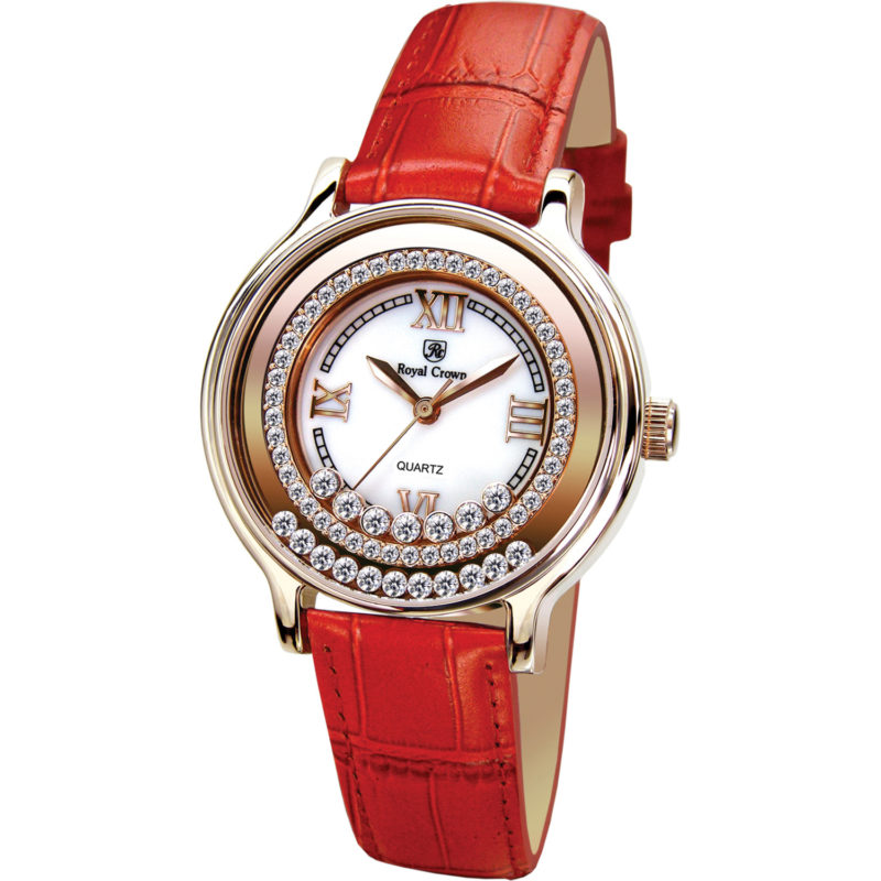 Đồng hồ nữ Royal Crown 3638 rose gold dây da đỏ