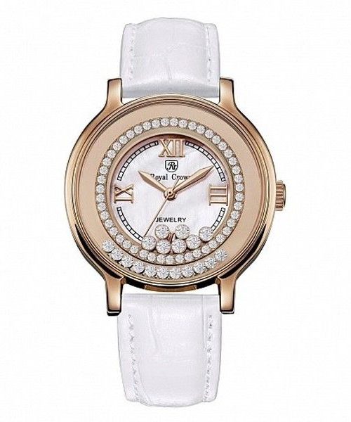 Đồng hồ nữ Royal Crown 3638 rose gold dây da trắng