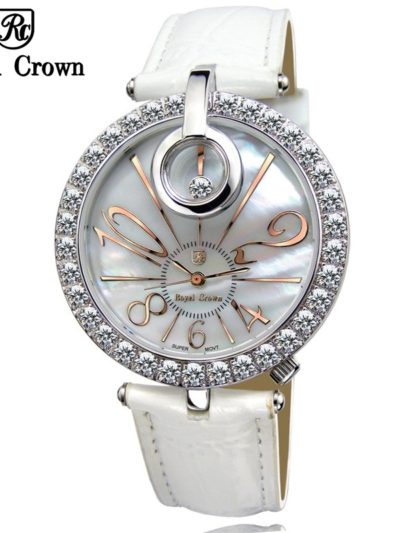 Đồng hồ Royal Crown 3850 dây da trắng
