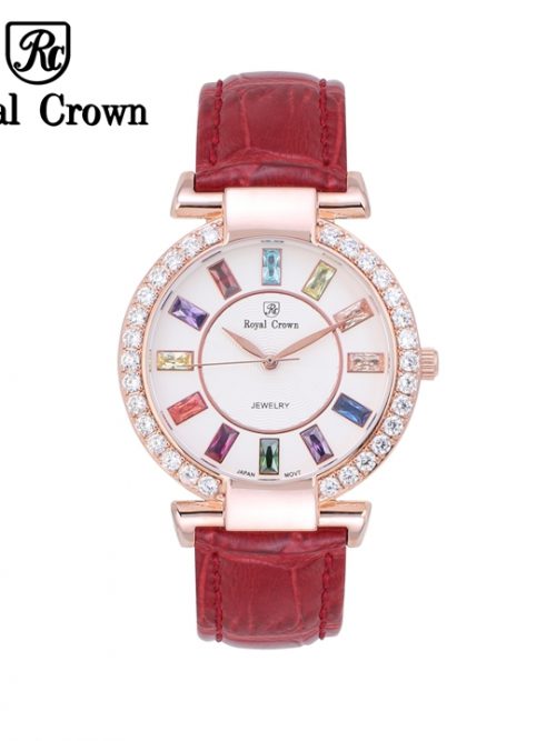 Đồng hồ nữ Royal Crown 4604 rose gold dây da đỏ